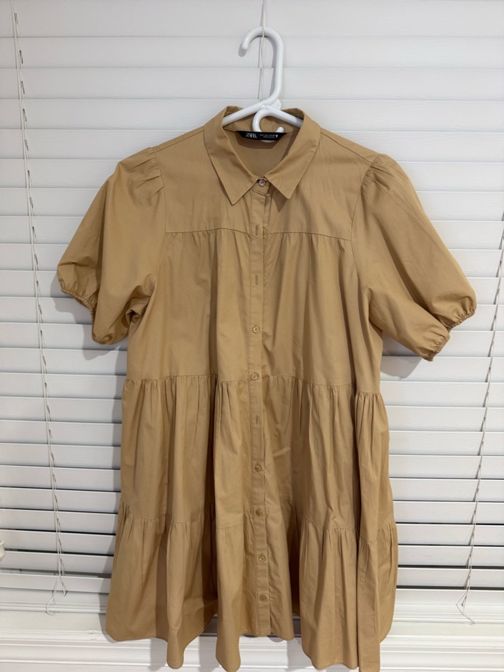 Zara Tan Tiered Button-Front Mini Dress